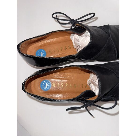 Hispanitas Extra Light Lace Up Shoes Black Leather Wedge Comfort Classic 40/9 - Picture 14 of 16